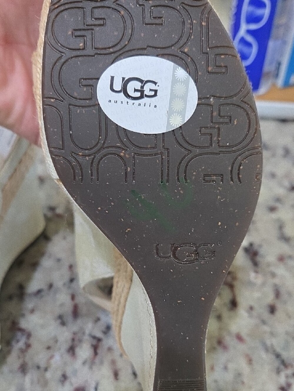 UGG Women's Neutral Canvas Wedge Slingbacks with Tan Trim - Picture 7 of 10